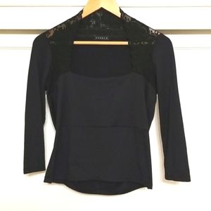 Boutique Dressy Black Top with Lace Details EUC